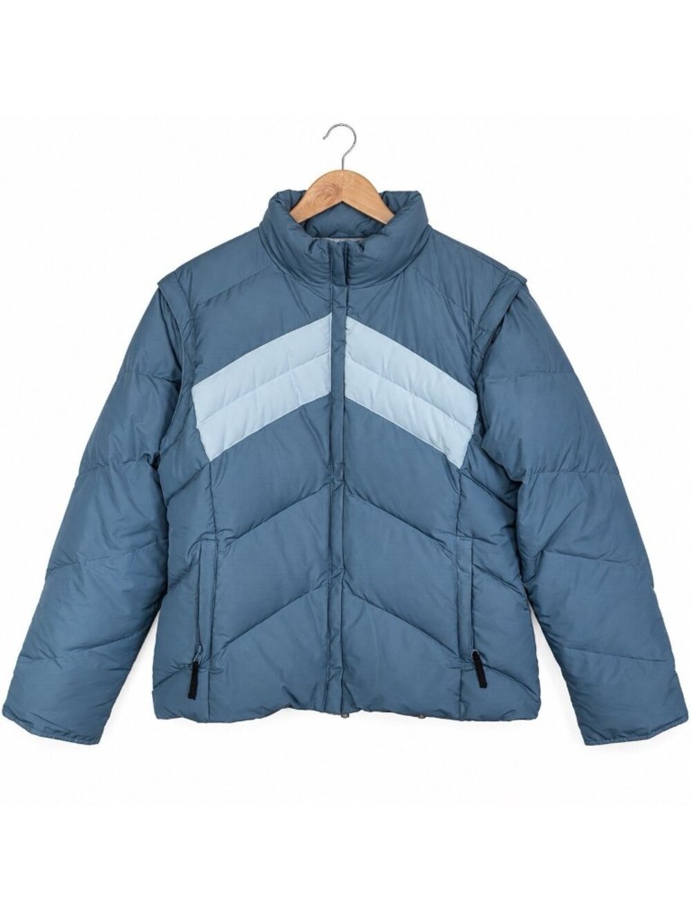 Columbia Womens Large Blue Down Puffer Jacket Convertible Vest Zip Off Sleeves